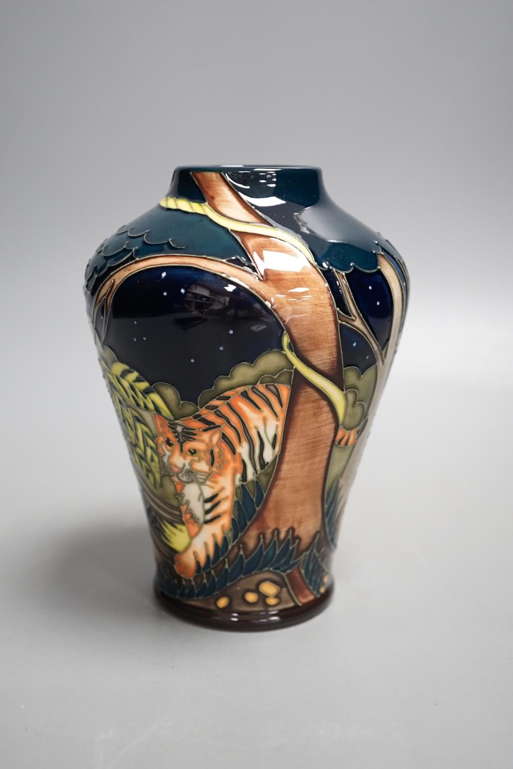 A Moorcroft 'tyger tyger' vase, MCC Three Star Exclusive, by Vicky Lovatt, 2008, boxed,15.5 cms - Image 4 of 5