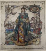 Isabel Florrie Saul (1895-1982), hand-coloured etching, Queen Elizabeth I, signed in pencil, 20 x