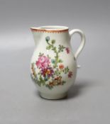 Lowestoft sparrow beak jug painted with a floral spray and scattered sprigs c.1780 - 9.5cm high