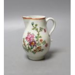 Lowestoft sparrow beak jug painted with a floral spray and scattered sprigs c.1780 - 9.5cm high