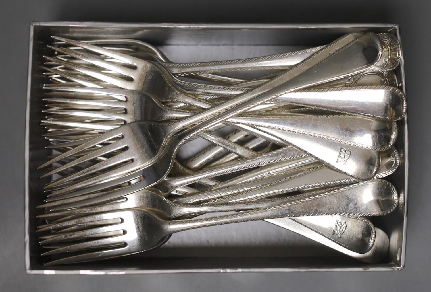 A matched harlequin set of twenty four late 18th/early 19th century silver Old English pattern