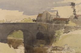 Charles Knight (1901-1990), pencil and watercolour, House and stone bridge, signed and dated '30, 24