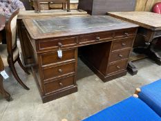 A Victorian mahogany pedestal desk, length 122cm, depth 65cm, height 73cm