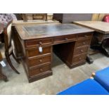 A Victorian mahogany pedestal desk, length 122cm, depth 65cm, height 73cm