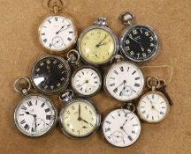 A late Victorian silver pocket watch, two other silver pocket watches and seven other pocket