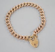 A 9ct gold curblink bracelet, with heart shaped padlock clasp, 19cm, 25.9 grams.