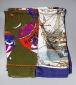 † † Two vintage Hermes silk scarves, one titled ‘L’Ocean’
