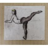 Mervyn Peake (1911-1968), charcoal and oil on paper, Sketch of a ballet dancer, inscribed 'For Pat