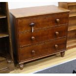 A Victorian mahogany three drawer chest of drawers, width 93cm, depth 50cm, height 91cm
