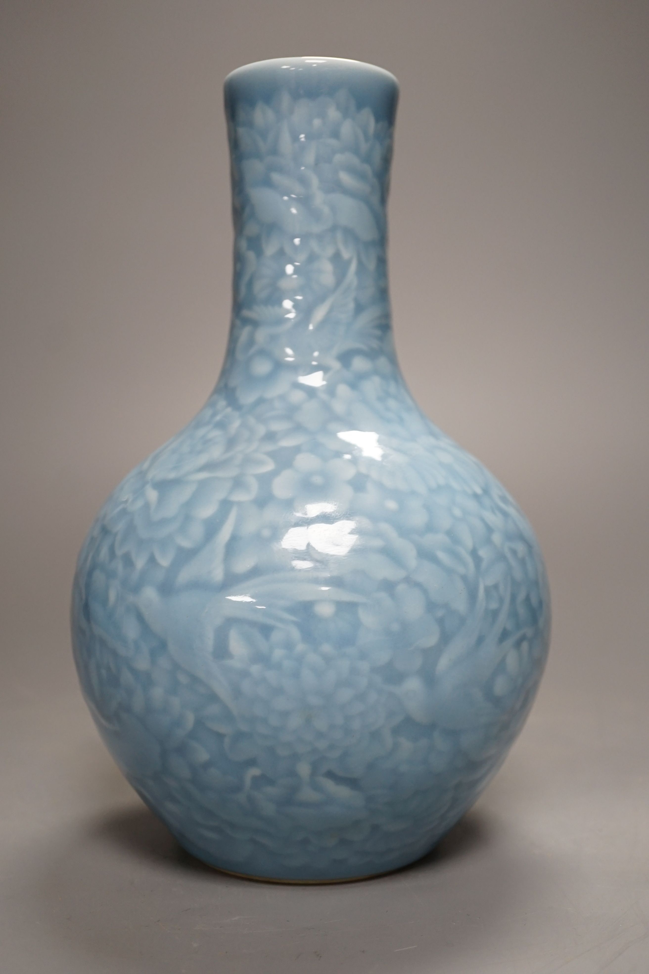 A Chinese blue-glazed moulded bottle vase - 23cm high - Image 3 of 4