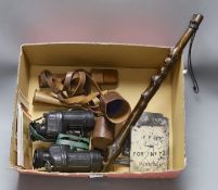 A group of mixed collectibles, including SAS binoculars.