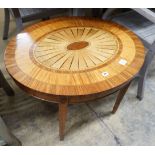 A Sheraton style cross-banded inlaid occasional table, width 80cm, depth 66cm, height 50cm