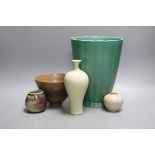 A Keith Murray for Wedgwood vase, a Bauhaus type miniature vase, a Swedish studio porcelain vase and