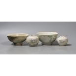 A group of shipwreck ceramics, to include two Ming jarlets, a Qingbai bowl and a Chinese