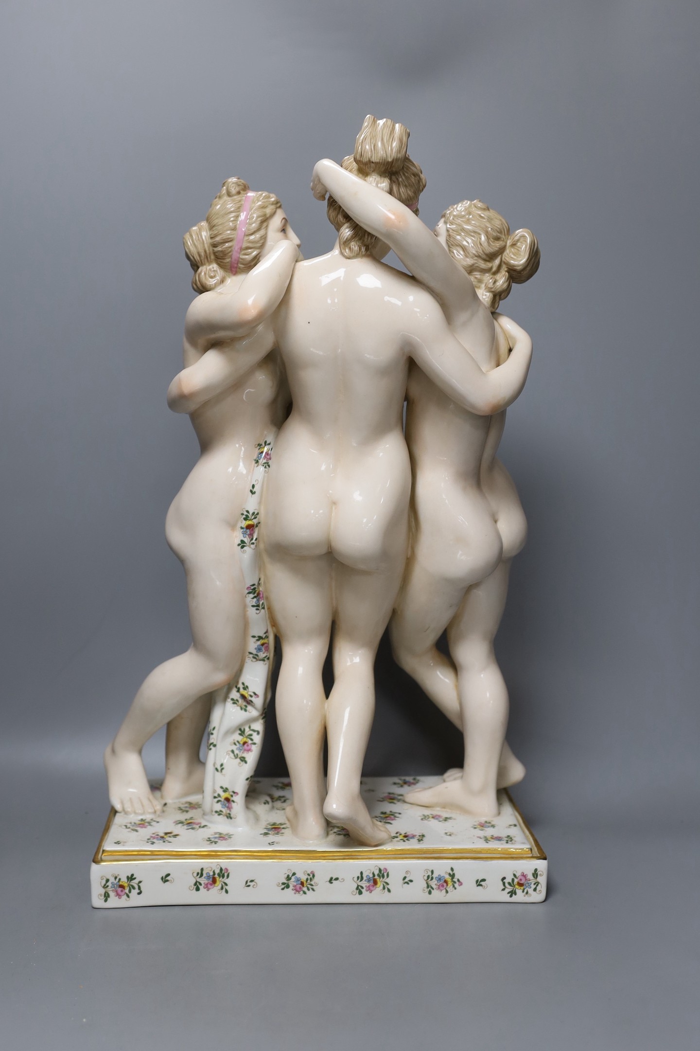 A large German porcelain figure group, the Three Graces, 49cm - Image 2 of 3
