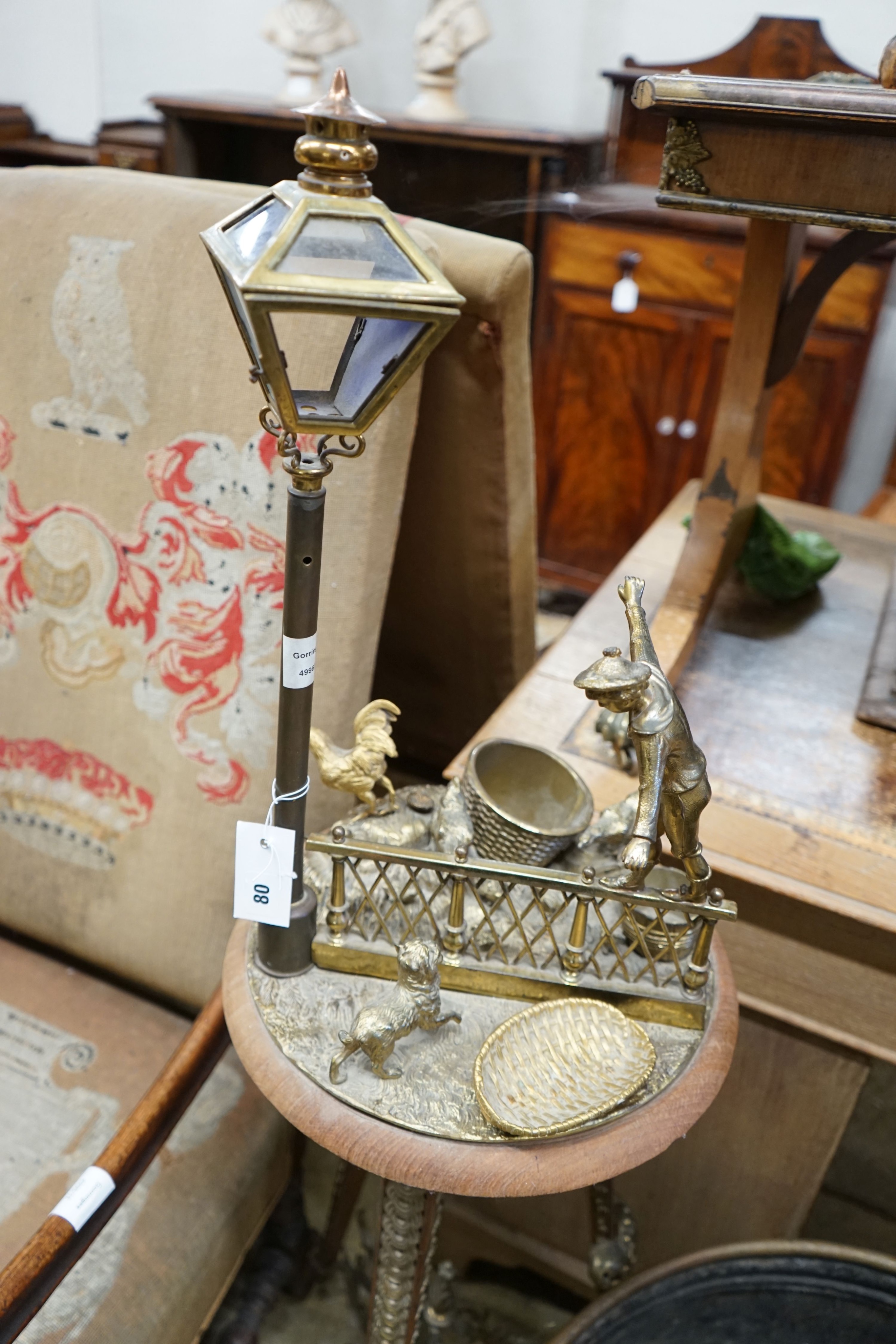 A late 19th century French gilt metal mounted standard lamp/smoker's stand, height 130cm - Image 2 of 3