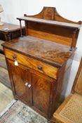 A small Regency mahogany chiffonier,with single shelf raised back, frieze drawer and two panelled