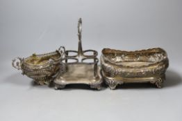 A George III silver cruet stand, no bottles, London, 1816, a late Victorian embossed oval silver