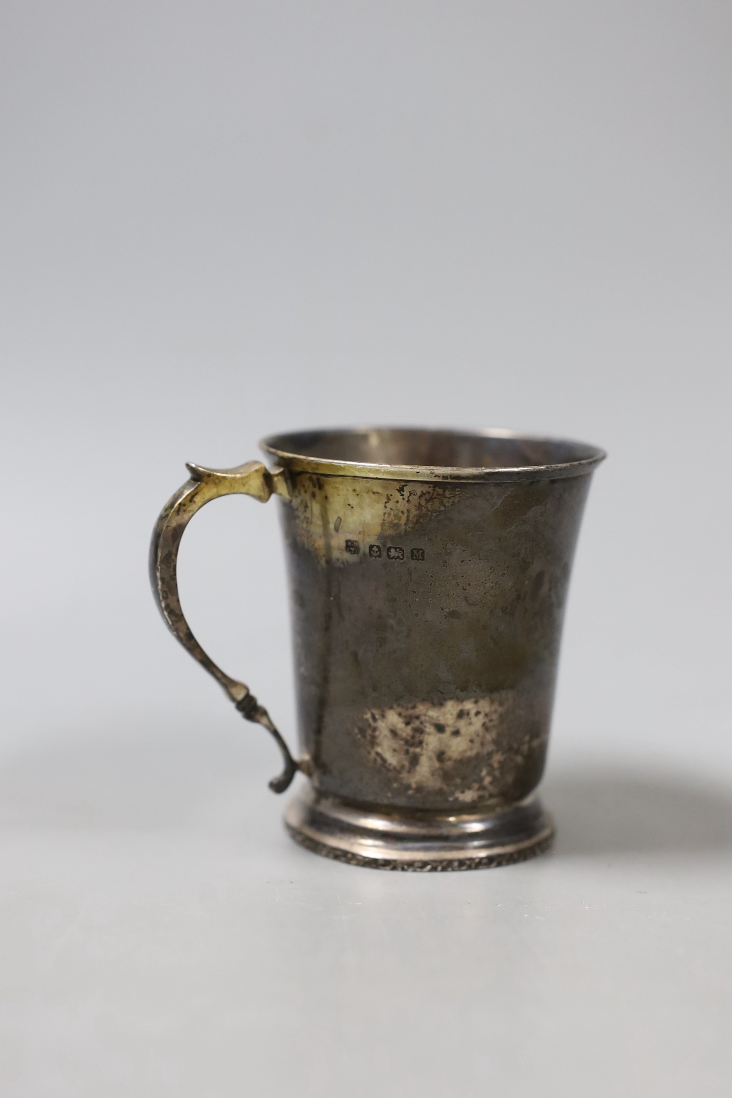 Two 18th century silver spoons, a later silver christening mug, small silver mounted heart shaped - Image 4 of 4