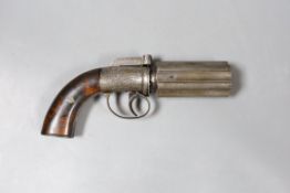A 19th century six shot pepper box revolver
