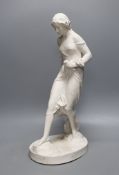 A modern resin marble figure, 'The Stepping Stones', by Dilettanti, coin inset to base, 49cm