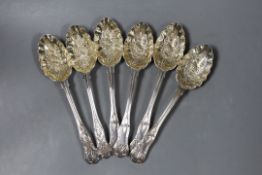 A set of six Edwardian silver King's pattern 'berry' spoons, Walker & Hall, Sheffield, 1904, 22.