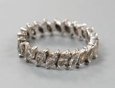 A white metal and marquise cut diamond set full eternity ring, size O/P, gross weight 5.2,shank
