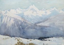 Gertrude Crompton (1874-1959), watercolour, Alpine landscape, signed, 24 x 34cm