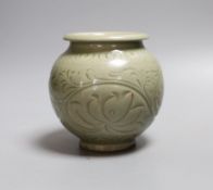 A Chinese celadon globular jar, 12cm