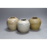 Three Chinese provincial pottery storage jars, Qing dynasty - 13cm tall