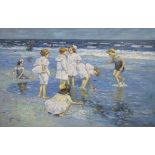 After Edward Henry Potthast (1857-1927), oil on canvas, Children on the beach, 60 x 90cm