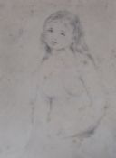 French school, etching, portrait of a young female, signed with an indistinguishable inscription, 23