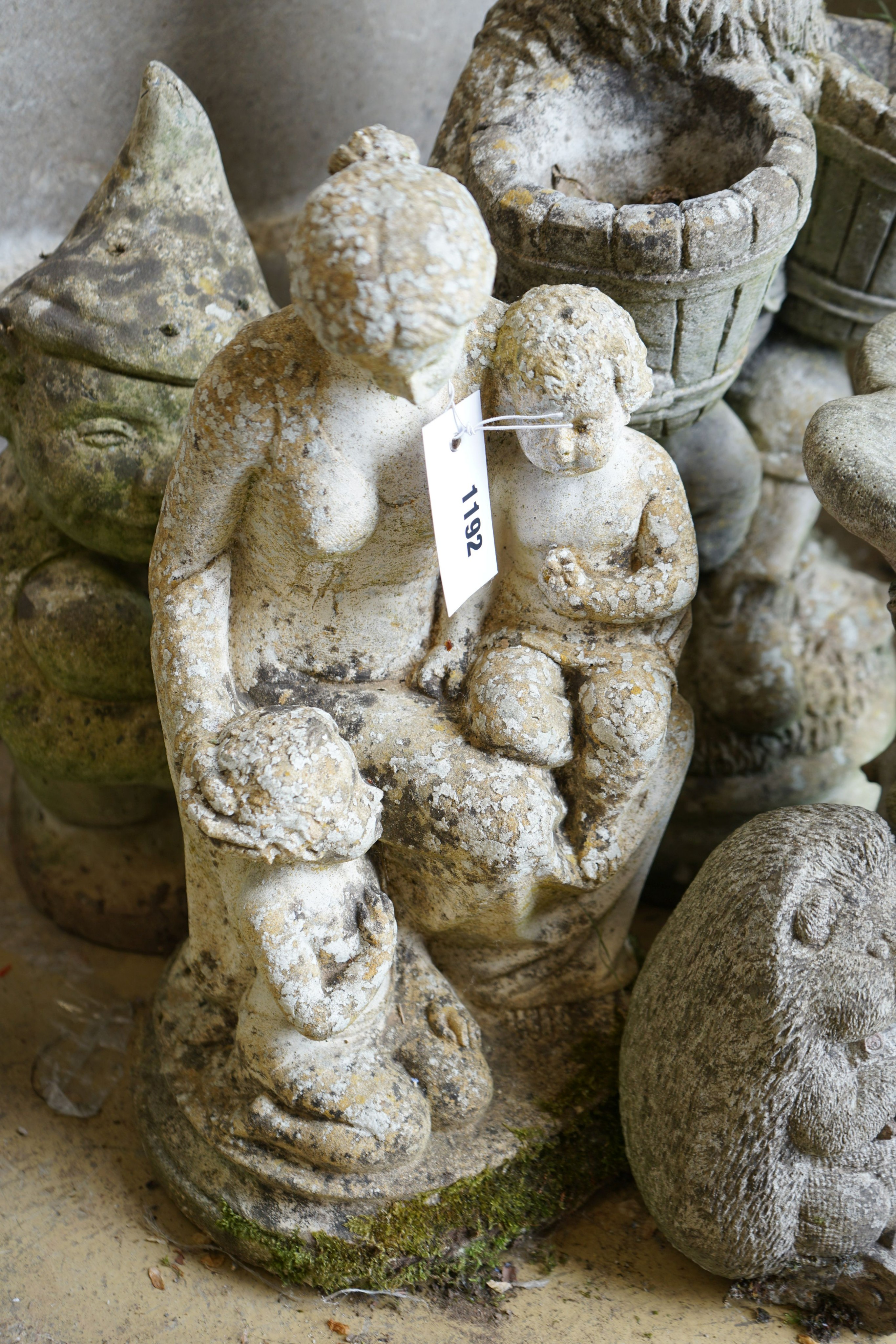 Five reconstituted stone garden ornaments, largest height 55cm - Image 3 of 5