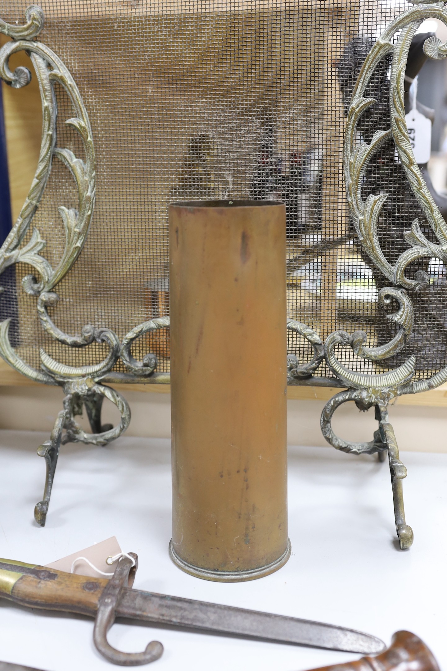 A Louis XV-style fireguard, kukri and bayonet shell case - Image 3 of 5