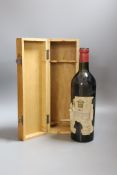 One bottle of Chateau Mouton D'Armailhacq, 1947 with Order whisky wooden case.