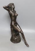 Ronald Cameron (b.1930), cold cast resin bronze, seated female nude, applied badge and numbered
