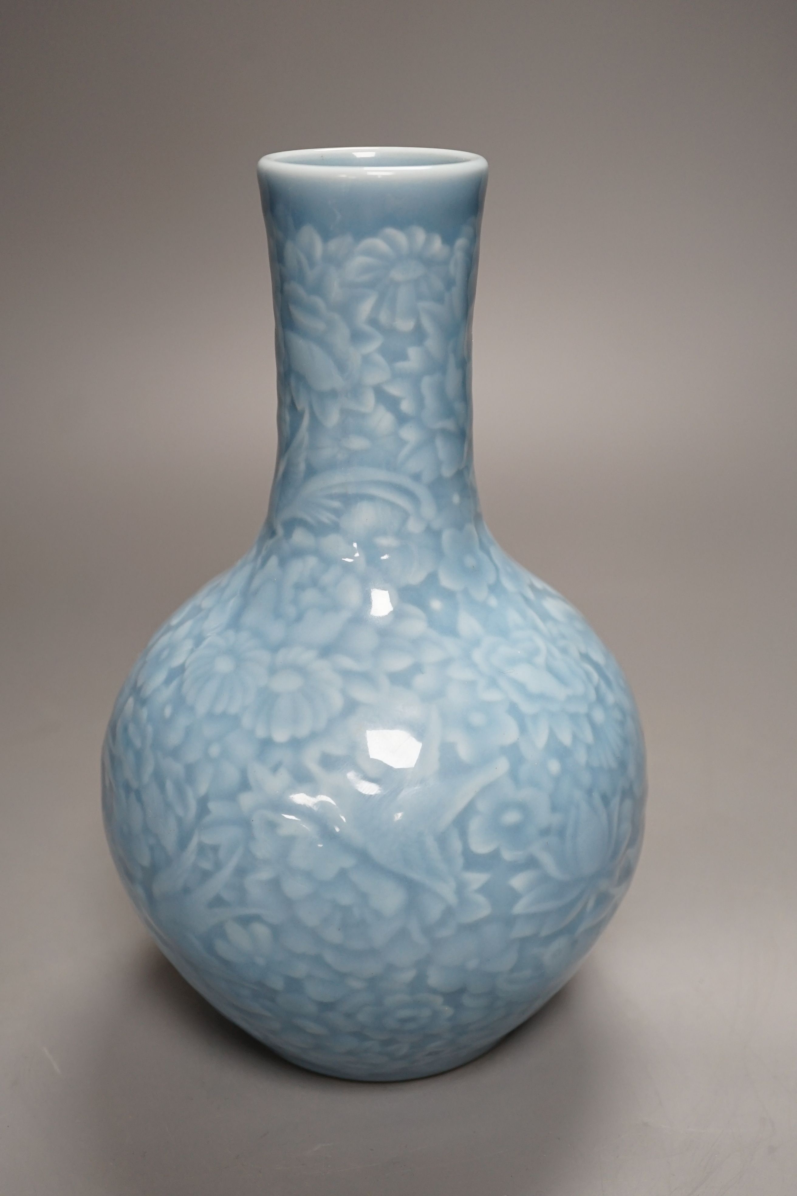 A Chinese blue-glazed moulded bottle vase - 23cm high - Image 2 of 4
