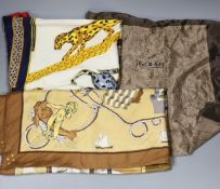 Two Hermes scarves, including a Jacques Eudel, together with an exhibition Picasso scarf (3)