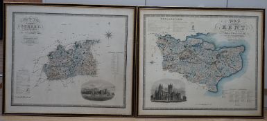 Greenwood & Co, pair of hand coloured engravings, Maps of the Counties of Surrey and Kent, c.1820,