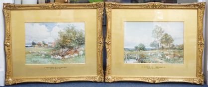 David Bates (1840-1921), pair of watercolours, 'A Summer Day, Leckhampton' and 'A Farmstead at