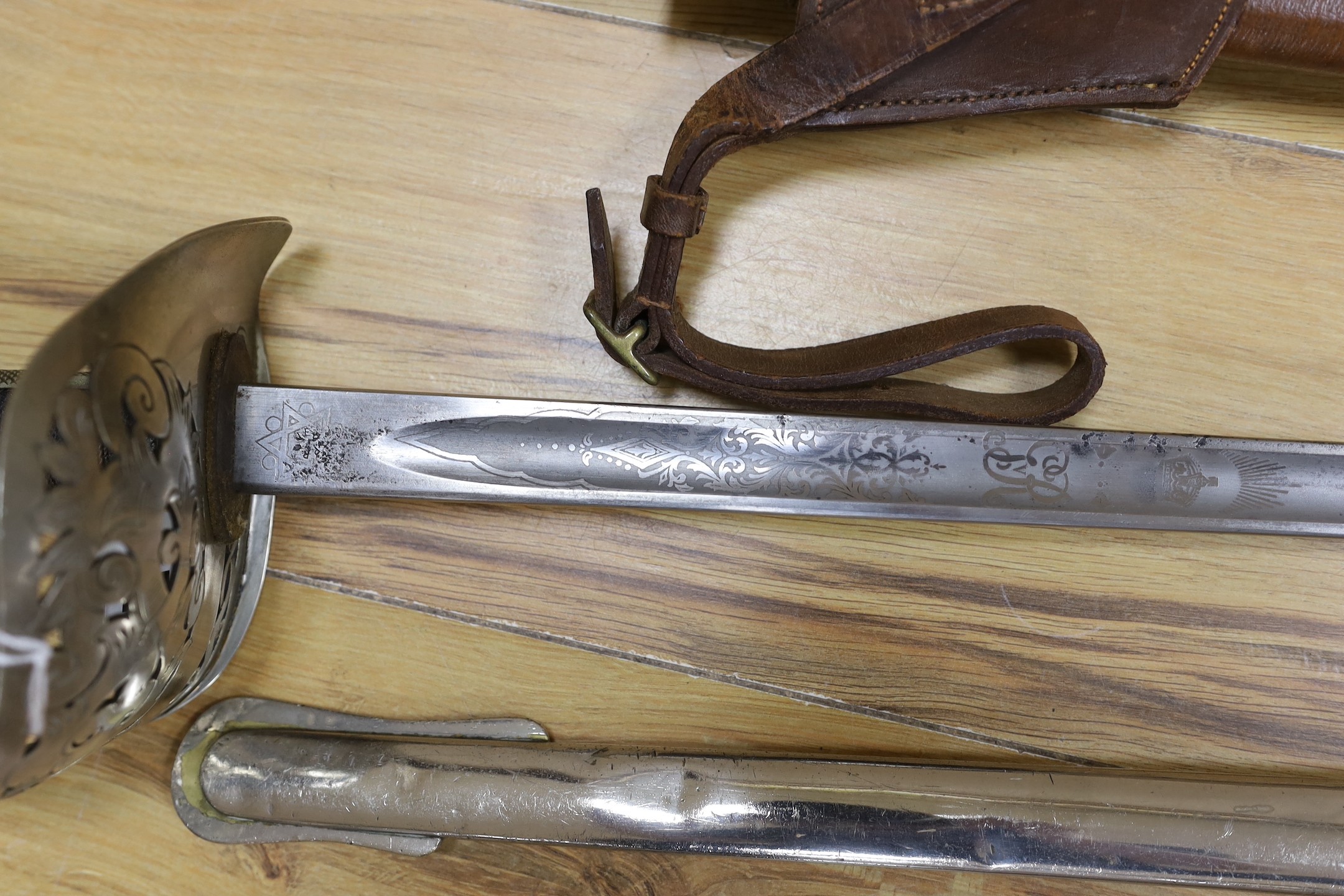 Two George V infantry officer's swords,100cms long. - Image 7 of 7