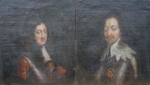 Late 18th century English School, pair of oils on canvas, Portraits of Charles I and Charles II,