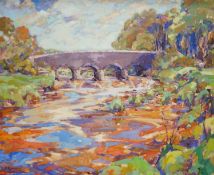 B, Robinson, oil on canvas, 'The Bridge, Ruan Lanihorn', signed, 50 x 60cm