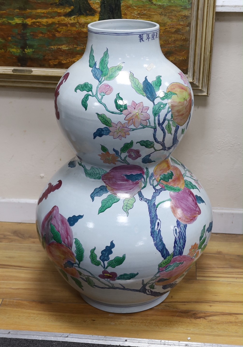 A massive Chinese enamelled porcelain double gourd vase - 84cm tall