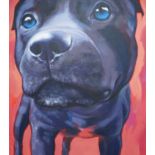 Javal 2004, oil on canvas, Bull terrier, signed and dated, 80 x 70cm, unframed
