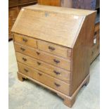 A George III pale oak bureau, width 91cm, depth 54cm, height 105cm