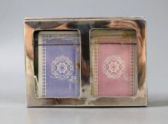An Edwardian silver mounted and glazed twin compartment playing card box, Levi & Salaman,