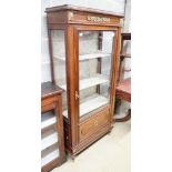 A French gilt metal mounted glazed mahogany vitrine, width 76cm, depth 35cm, height 163cm