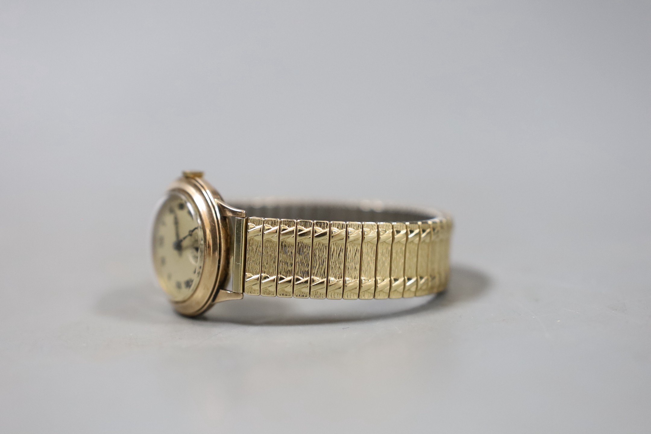 A gentleman's mid 20th century 9ct gold manual wind wrist watch, with Roman dial and subsidiary - Image 2 of 3