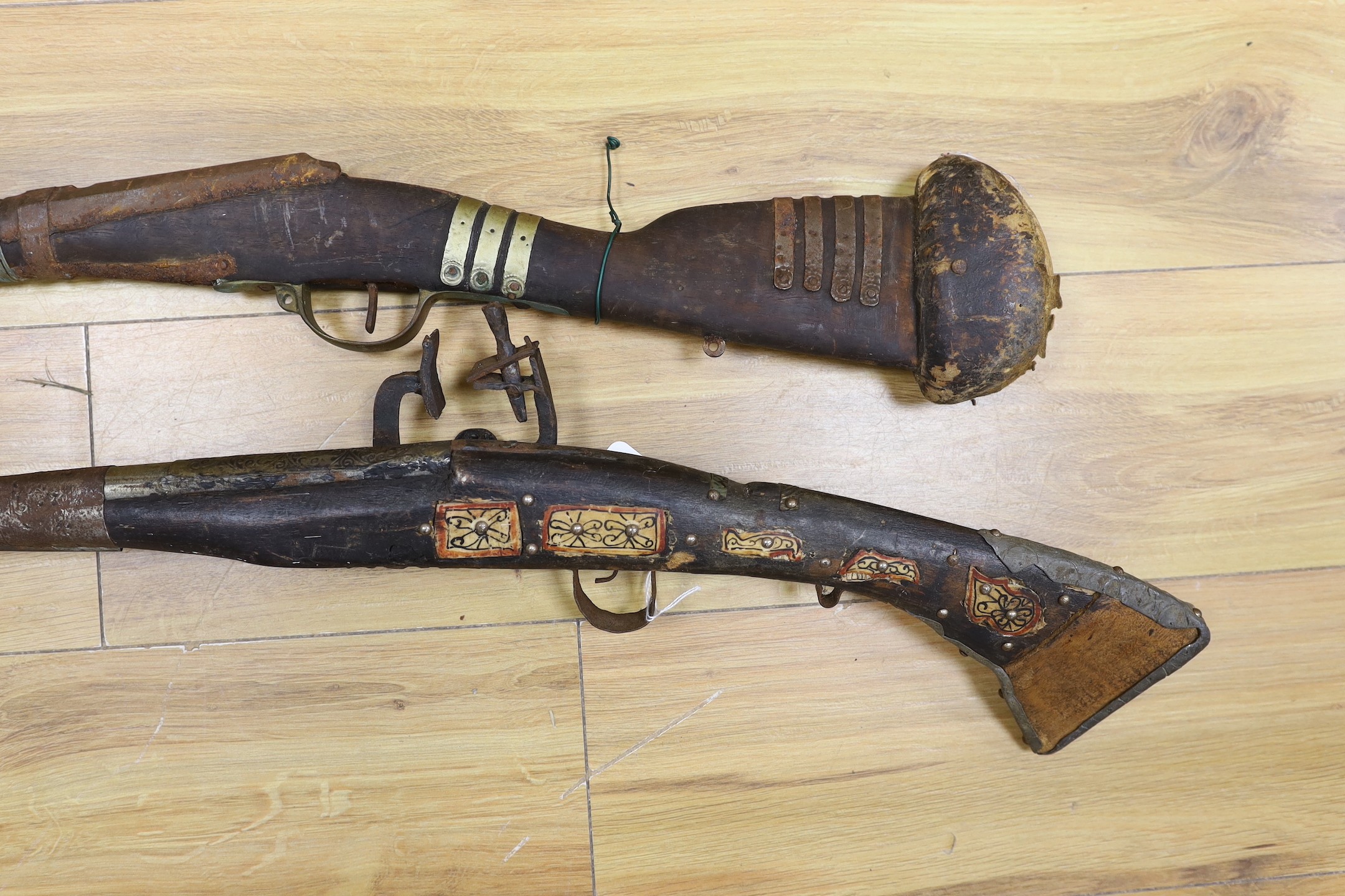 Two 18th century continental long arm rifles,longest 143 cms. - Image 2 of 8